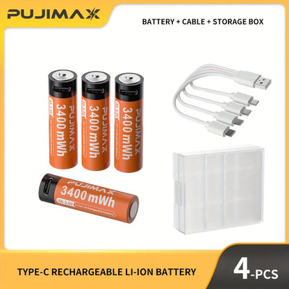 PUJIMAX 1.5V AA rechargeable lithium batteries are stable, can be reused 1500 times, cost-effective, and suitable for various devices like mice, remote controls, doorbells, toys, and alarm