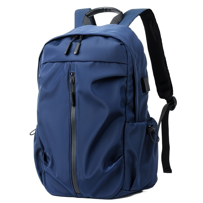 Men's Solid Color Double Shoulder Backpack for Sports, Travel, Commuting, and School, lightweight and simple design for laptops.