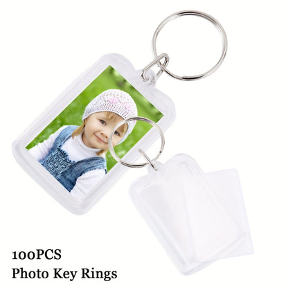 Set of 100 Acrylic Photo Keychains - Clear, Double-Sided Picture Holders with Split Rings for DIY Crafts and Gifts