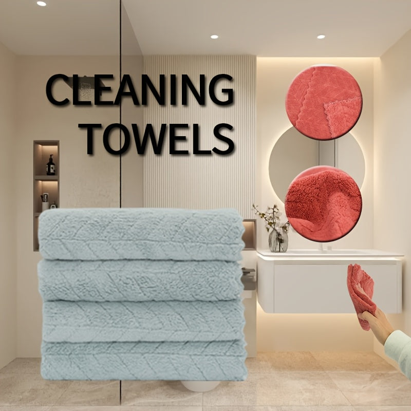 Set of 4 square towels measuring 27.94*27.94cm. Soft, absorbent, versatile for bathroom and household use.