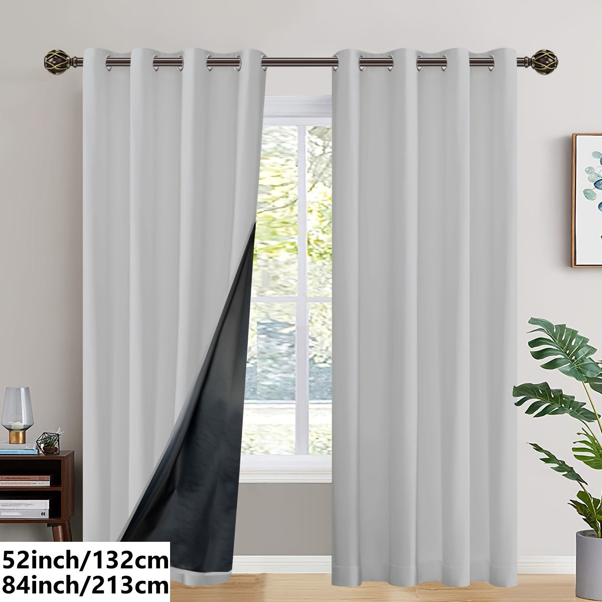 2PC Insulated Blackout Curtains with Coated Insulating Lining - Ideal for Living Room, Bedroom, Kitchen, Bathroom - Perfect for Home and Room Decoration