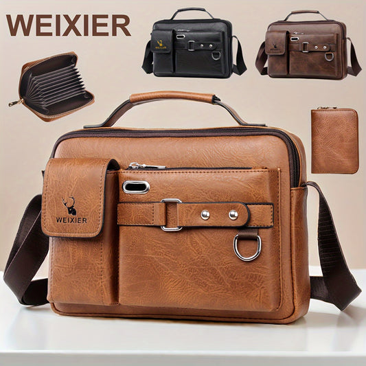 WEIXIER Vintage Messenger Bag with Adjustable Shoulder Strap, Water-Resistant and Polyester Lined. Perfect for both work and outdoor use. Ideal gift for family and friends.