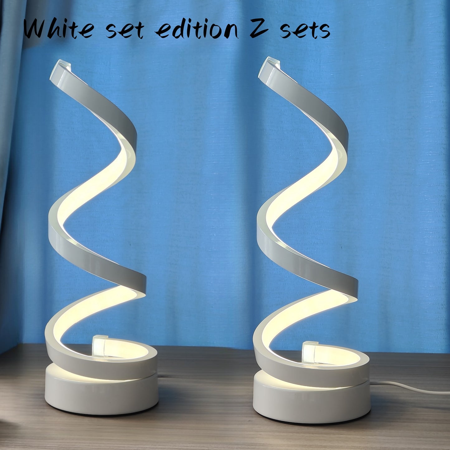 Modern spiral table lamp with adjustable lighting, USB power, ideal for bedroom, study, living room, or gifting.