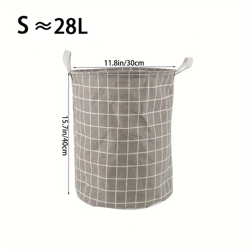 Household Dirty Clothes Basket with Toy Storage Bucket, featuring a stylish plaid fabric made of cotton and linen. This large foldable waterproof storage basket is perfect for the bathroom, bedroom, or nursing room. A thoughtful gift for Christmas