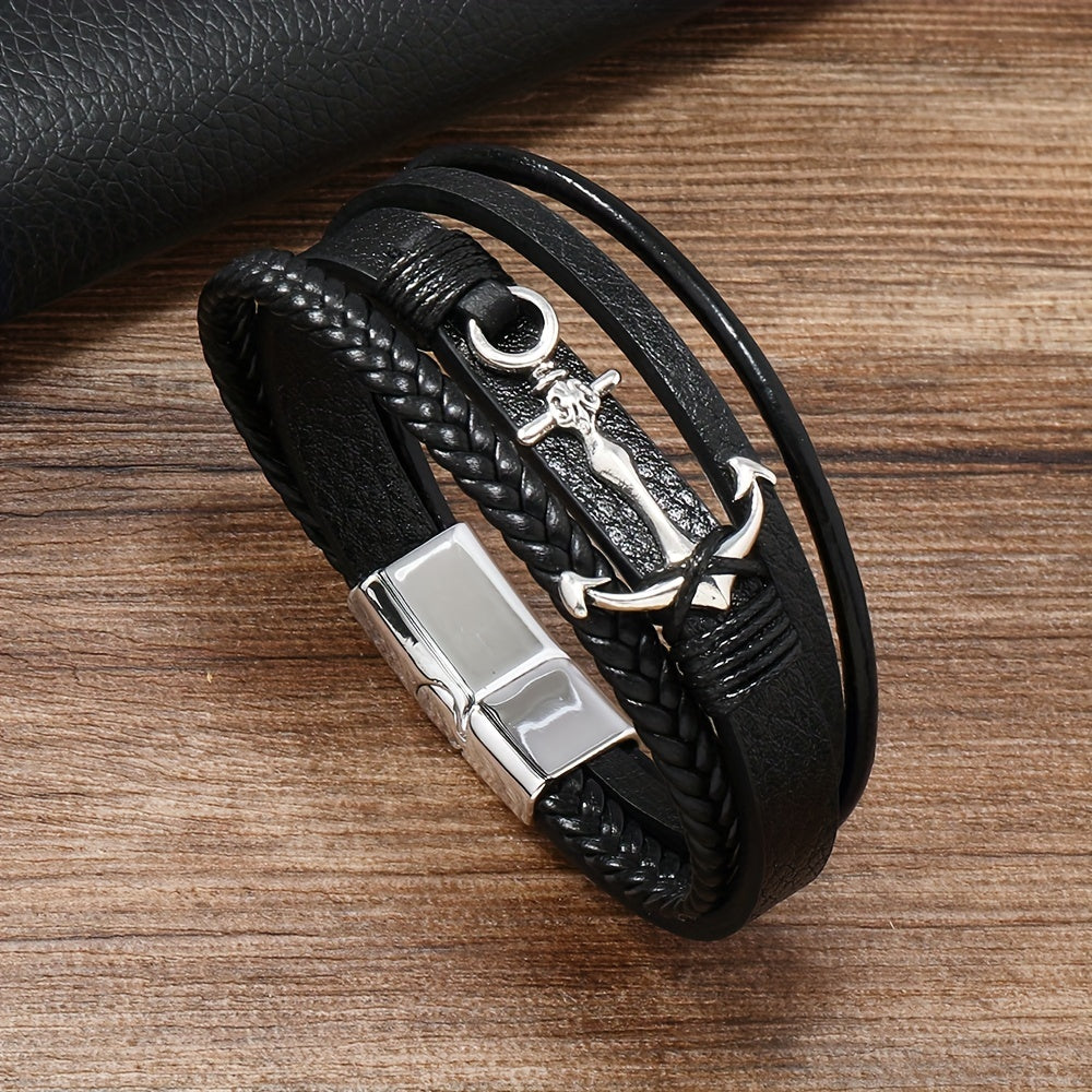 Chic and Minimalist Anchor Design PU Leather Bracelet for Men