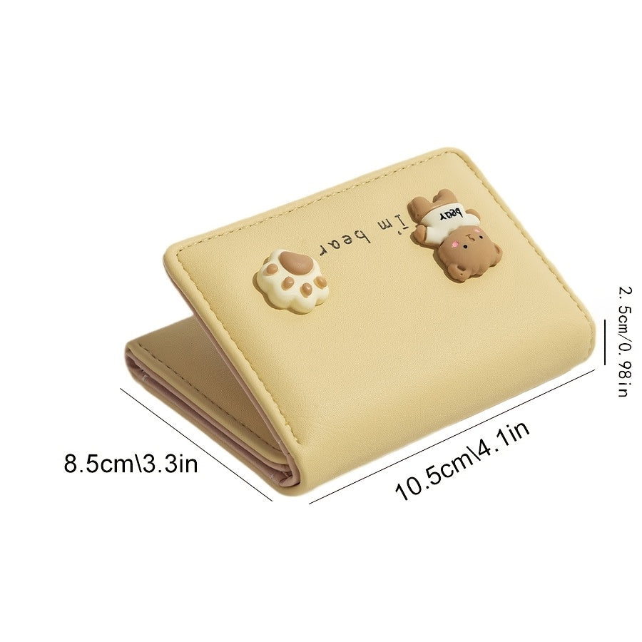 Chic compact folding wallet for women with cute cartoon design and slim faux leather card holder.