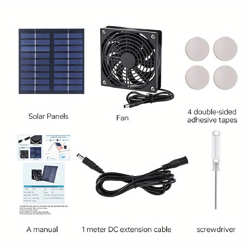 Introducing the Skybreeze Portable Solar-Powered Fan Kit, featuring a 2W9V panel for outdoor use. This kit includes exhaust ventilation and a 249.94cm extension cord for added convenience.