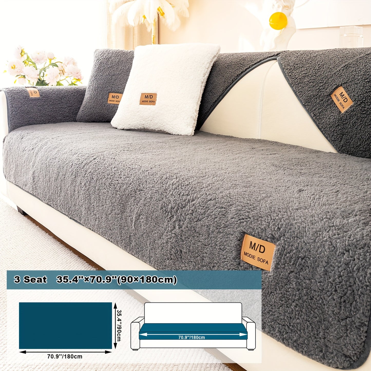 Thick Sherpa sofa cover for pets and furniture protection in bedroom, office, or living room.