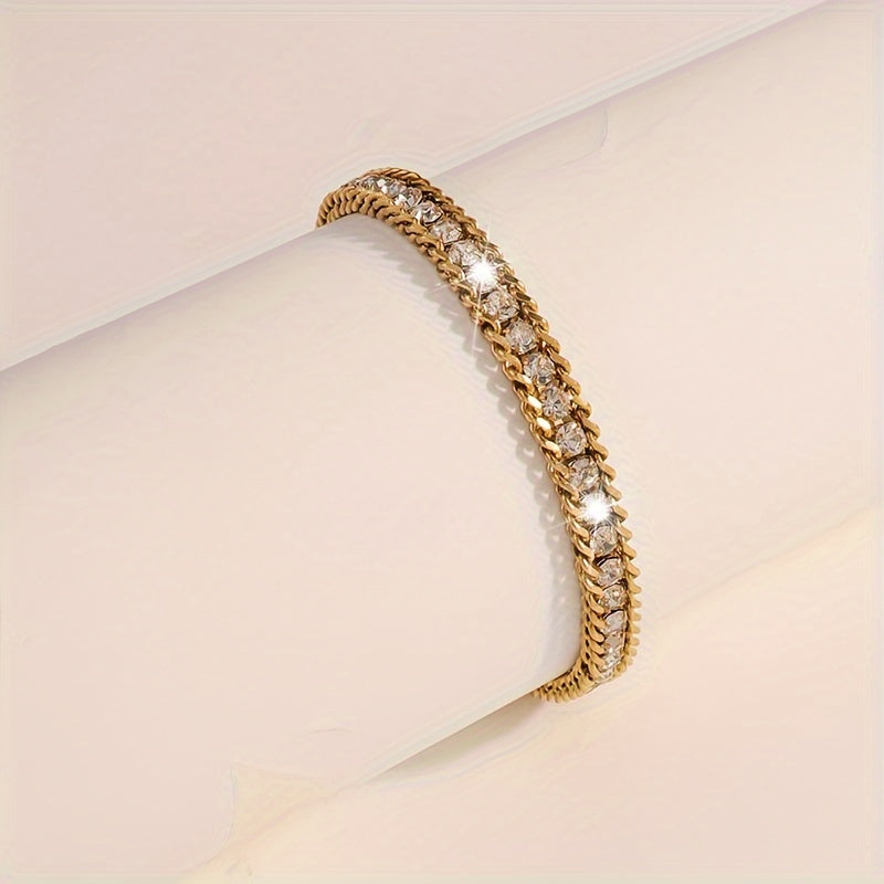 Stylish Stainless Steel Bracelet with Triple-Layer Design and Faux Diamond Accents - Perfectly Versatile for Any Occasion