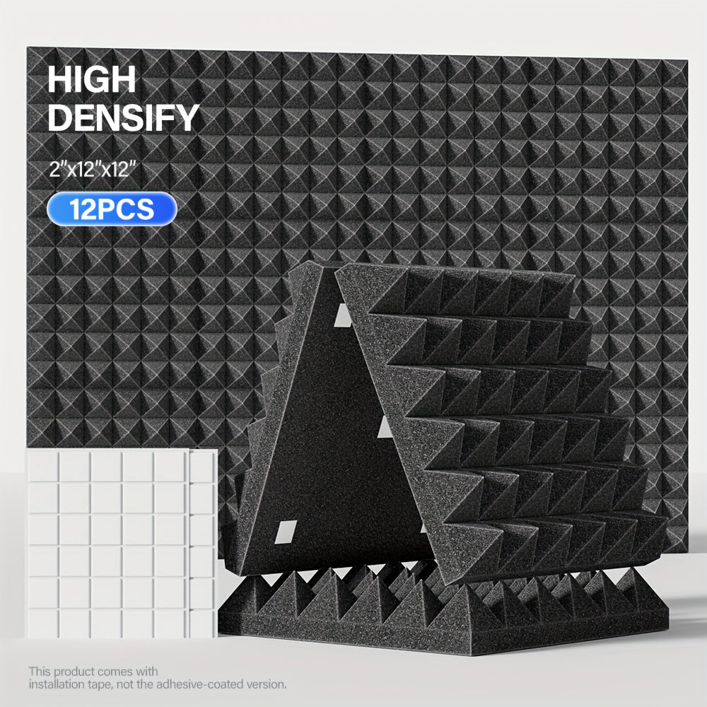 BIOSSANCE 12pcs Pyramid Designed Acoustic Foam Panels for sound proofing recording studios and homes.