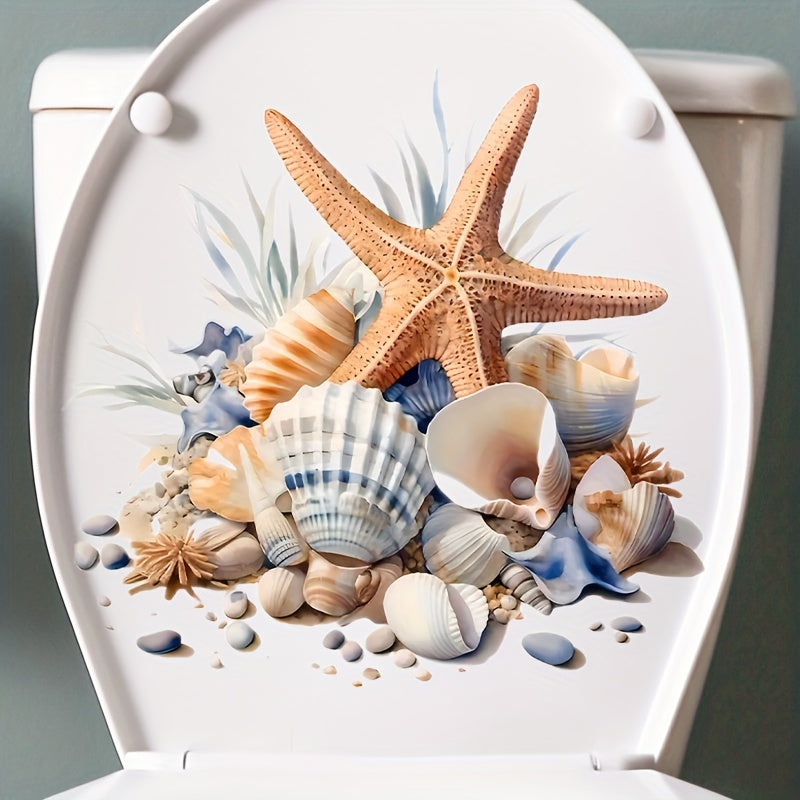 Toilet lid decal featuring summer beach design - easy to apply and perfect for ocean-themed home decor.