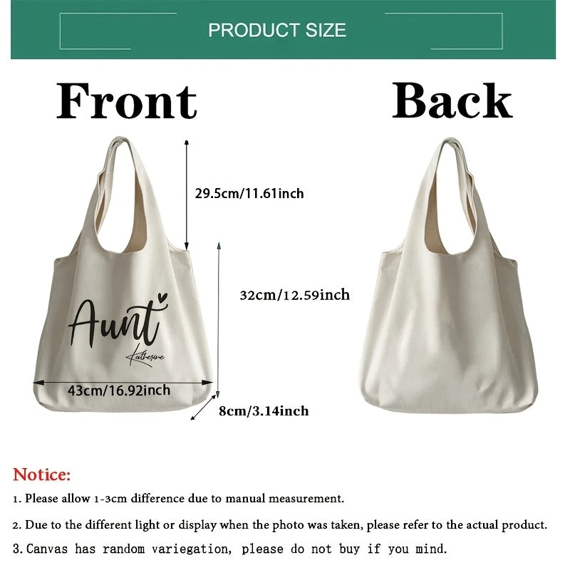 Stylish Aunt-Inspired Canvas Tote Bag - Ideal Present for Aunts from Nieces, Easily Foldable & Machine Washable, in a Crisp White Color