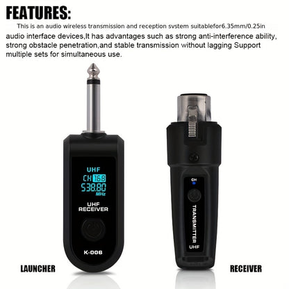 NXG 2pcs/1pc Microphone Transmitter and Receiver for XLR Microphone System, 6.35mm Jack, 2.4GHz Long Distance Transmission, USB Rechargeable, Capacitor and Dynamic Microphones