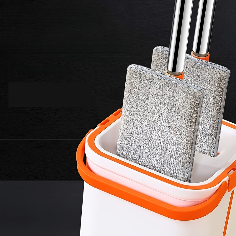 Get the best of both worlds with our 2-in-1 Dry and Wet Mop and Bucket Set Cleaner. This versatile household cleaning tool comes with 2 reusable mops and is suitable for use in the kitchen, bathroom, living room, and bedroom. No need to worry about