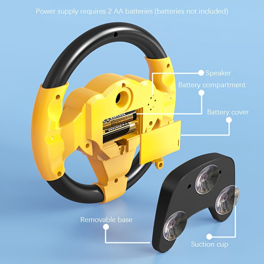 Kids simulated driving controller with interactive car steering wheel toy made of ABS resin in assorted colors, no batteries included. Great educational activity gift.