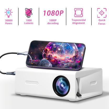 ZRZTM Portable Mini Home Theater Projector, 1080P Native 320P Decoding, Office File Compatible with Mobile Phones/Laptops, Ideal Valentine's Day Gift.