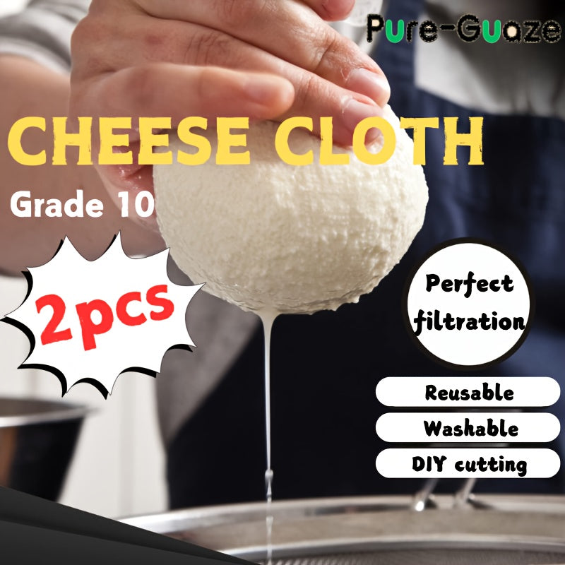 Get two pieces of high-quality Grade 10 White Cheesecloth, perfect for cooking, baking, juicing, and straining. These reusable, food-safe muslin cloths are essential in any kitchen, coming in three different sizes (0.91, 1.83, and 2.74 meters). Use them