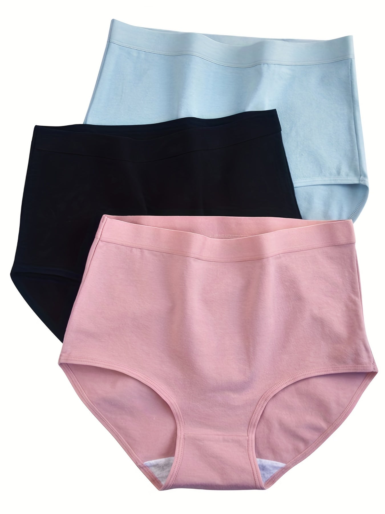 3 Simple Solid Briefs, High Waist Intimates Panties, Women's Underwear & Lingerie