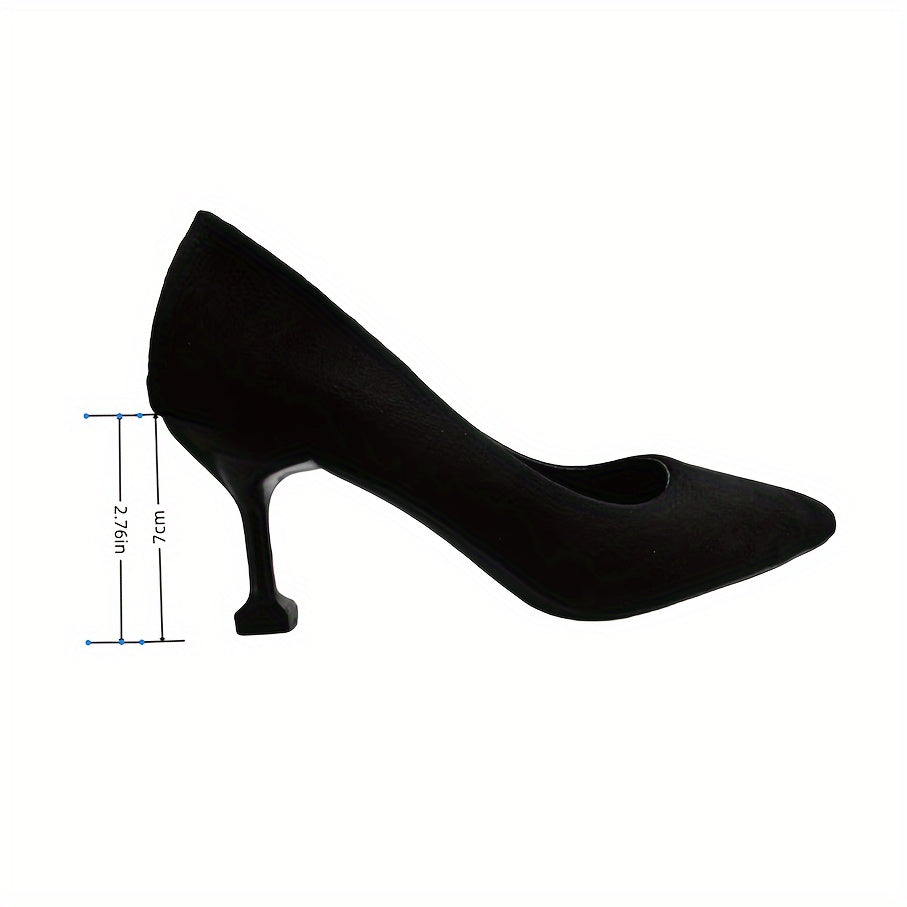 Solid color stiletto heels with point toe, perfect for dressy occasions.