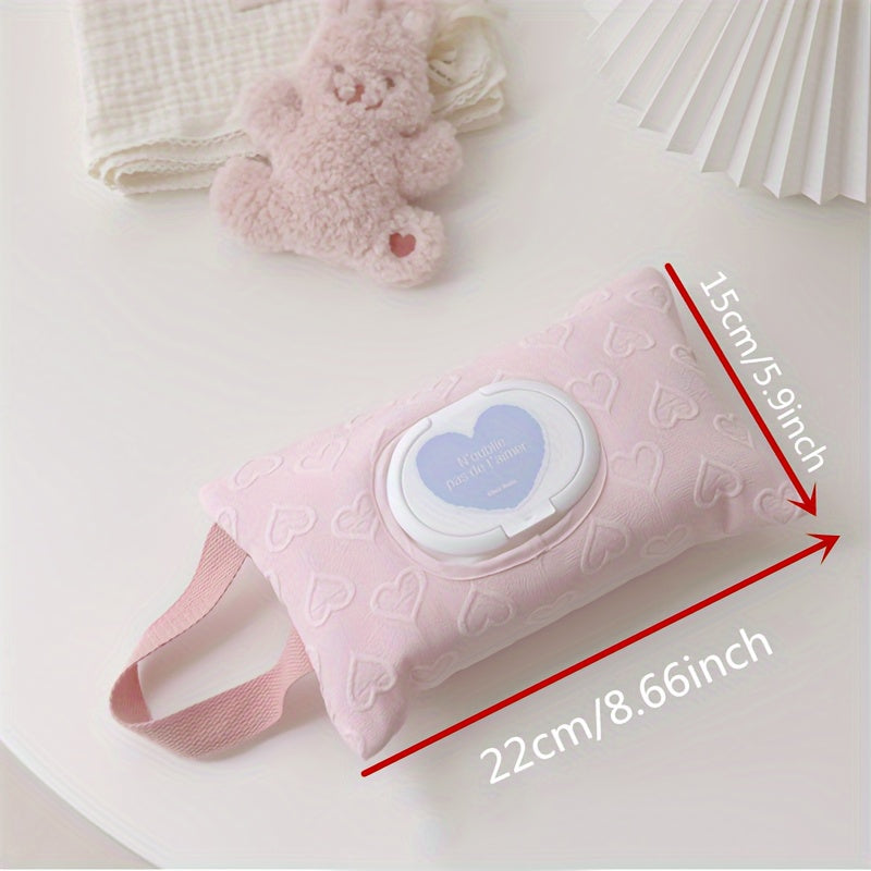 Travel in style with the Large-Capacity Heart-Shaped Tissue Holder - Convenient and Portable Flip-Top Design for Diapers and Wipes - Perfect for Babies and Toddlers.