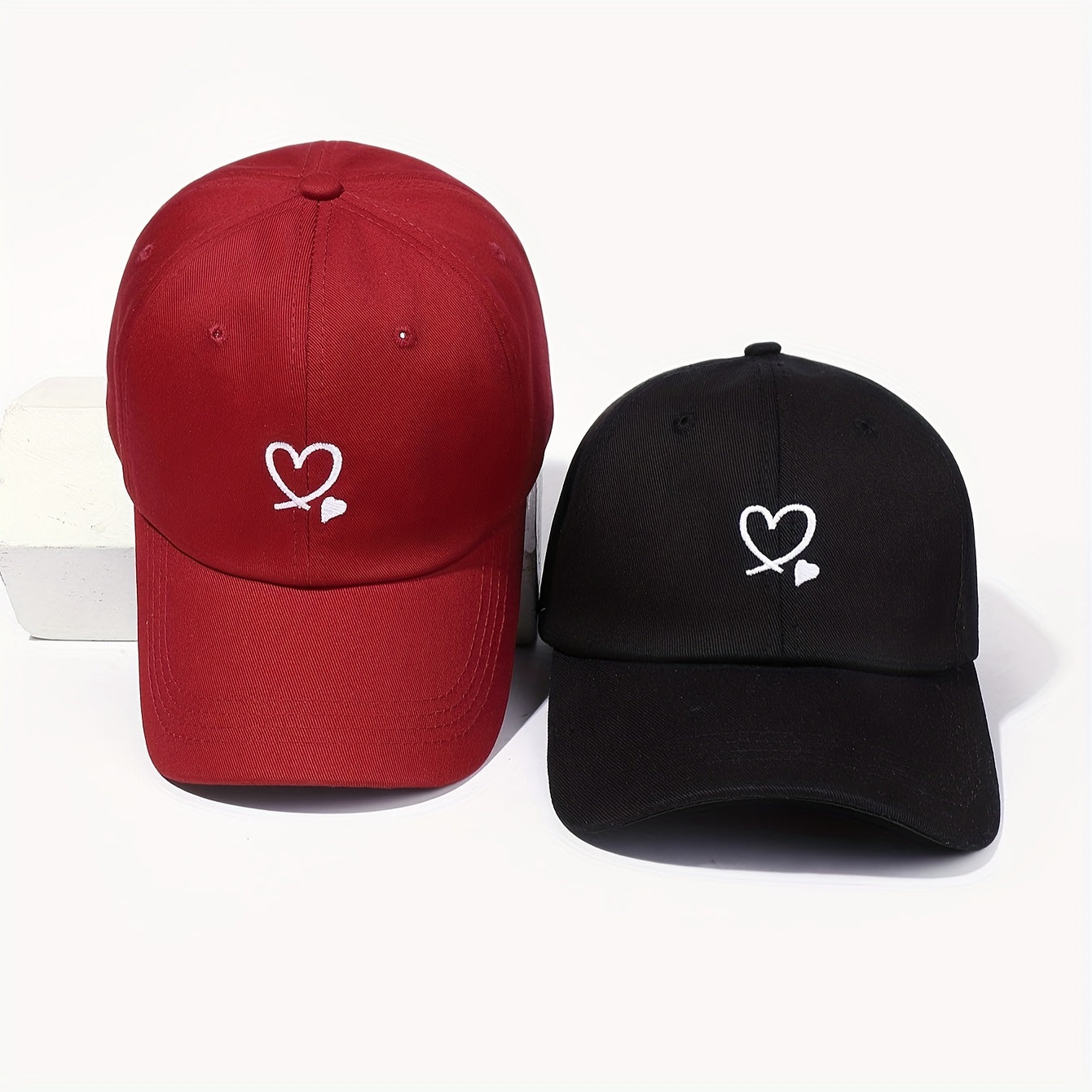 2 Double Love Embroidered Baseball Caps for Outdoor Leisure Vacation