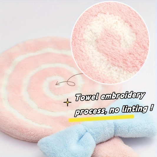 [Absorbent Wipes]: Ultra-Soft Coral Fleece Hanging Towel with Cute Lollipop Design, Highly Absorbent & Thick with Loop for Kitchen & Bathroom Use, Durable Polyester Blend, Contemporary Style