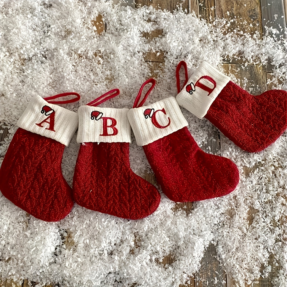 Knitted polyester stockings with personalized initials for festive parties, no electricity required.