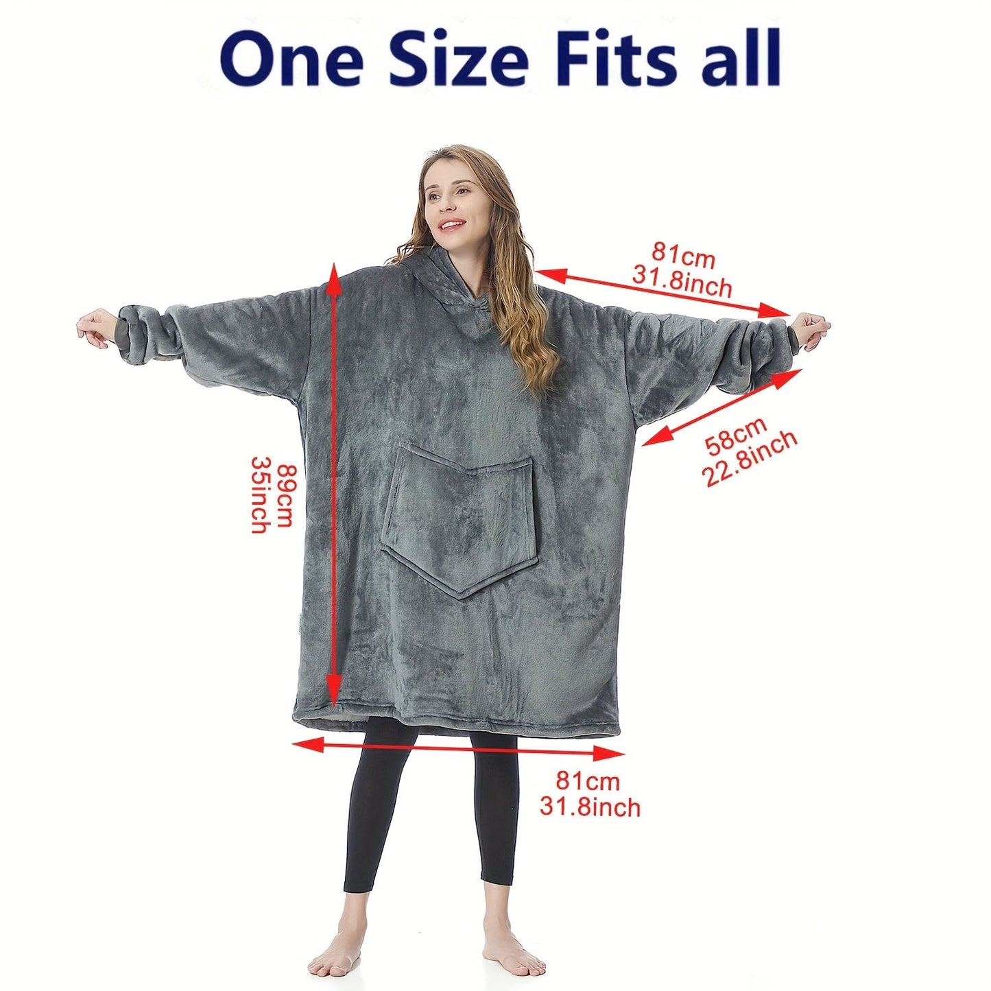 Grey Ultra-Soft Sherpa Fleece Oversized Hoodie Blanket - Cozy, Reversible Snuggle Sweatshirt with Giant Pockets, Machine Washable