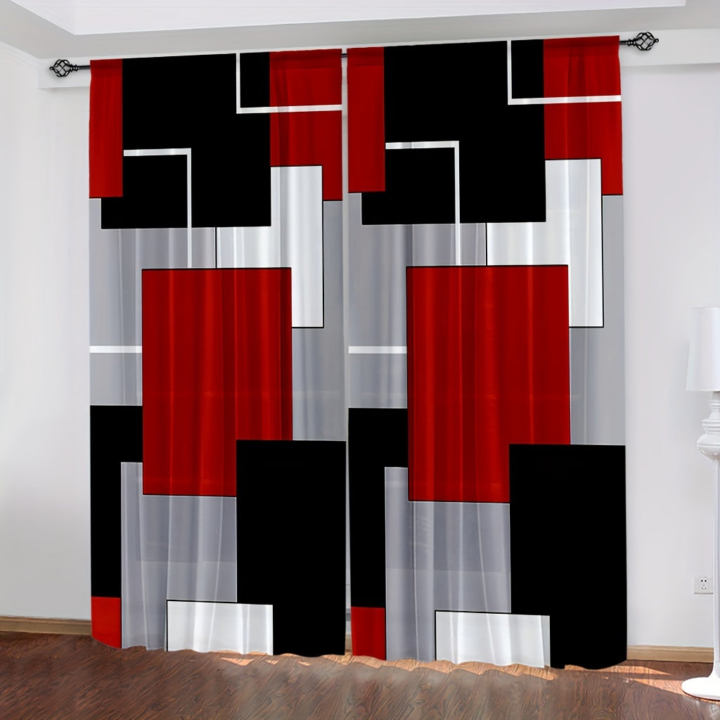 Add a touch of style to your living room or bedroom decor with these 2-panel plaid pattern curtains. Featuring rod pockets for easy installation, these red, white, grey, and black curtains are the perfect window treatment for any room.