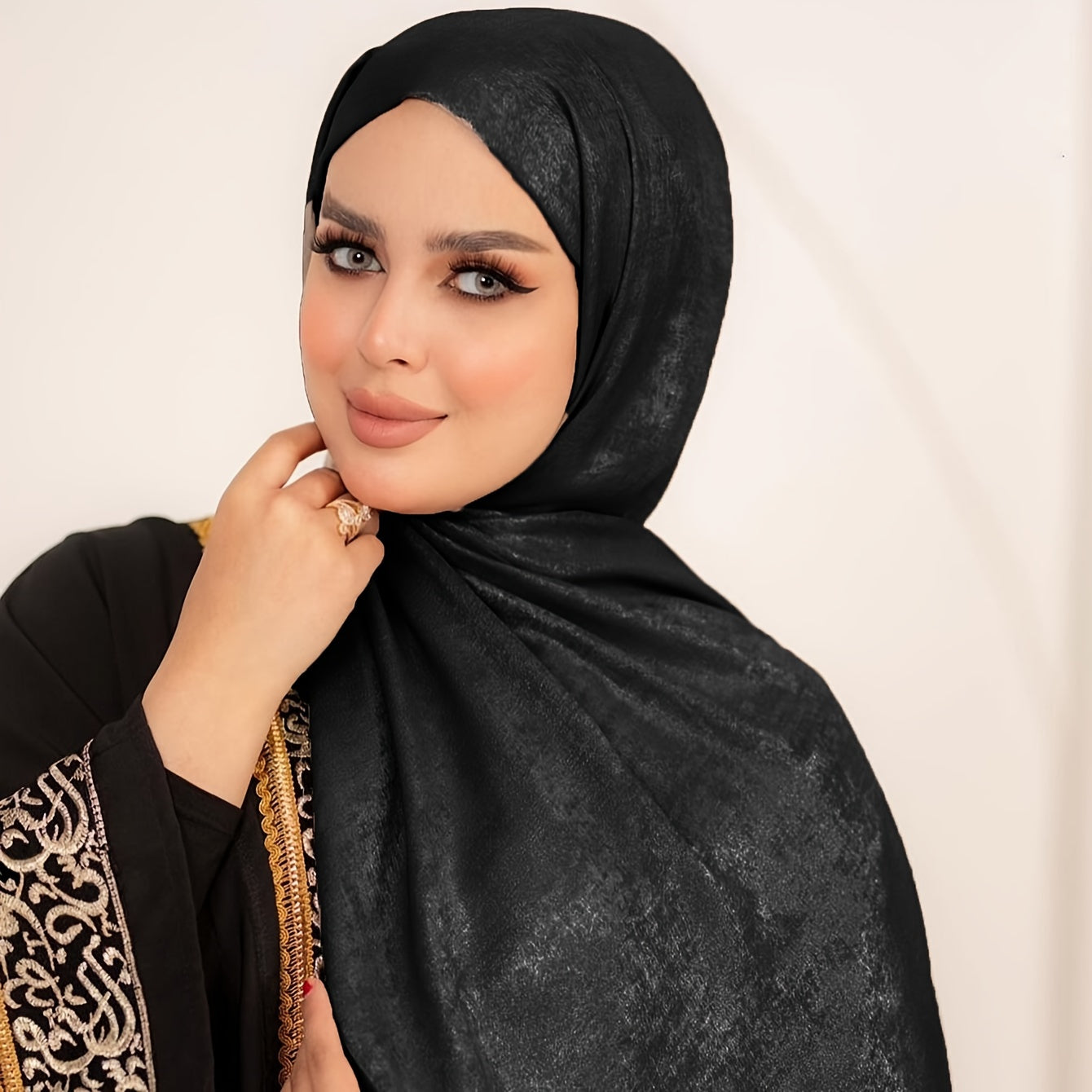 1pc Elegant Velvet Satin Hijab for Women in Khaki, Light Blue, Lotus, or Black - Soft, Glossy finish, perfect for Ramadan and everyday wear - Woven texture, breathable, and stylish hijab