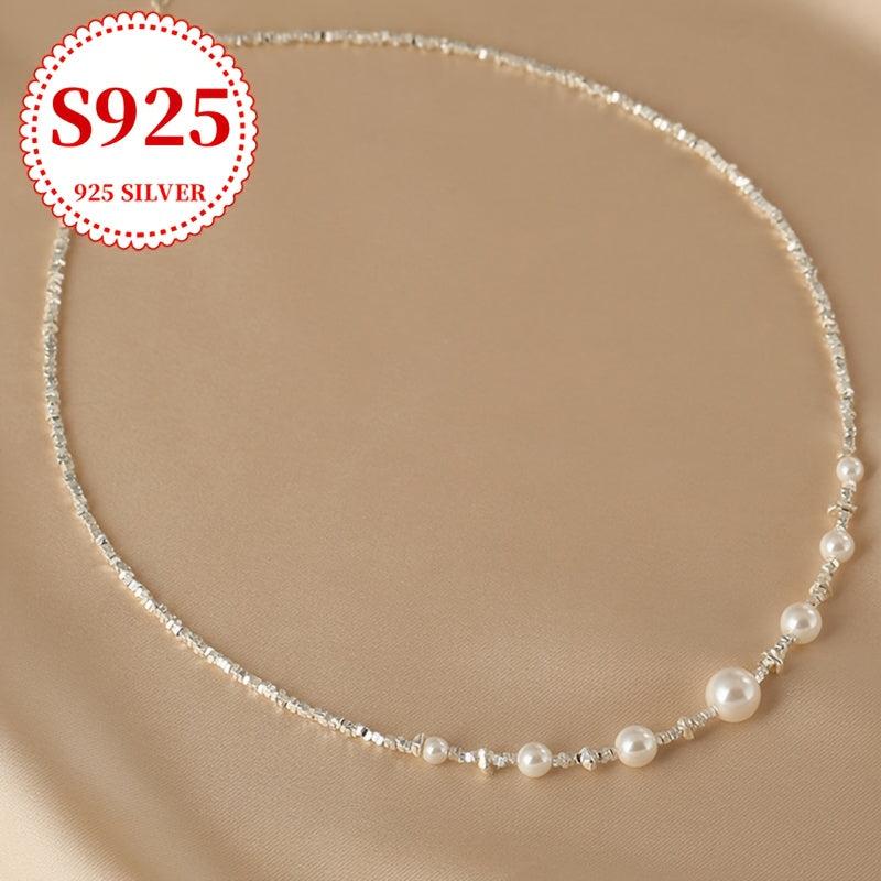 A stunning and one-of-a-kind pearl necklace crafted from lustrous S925 silver, tailored for the modern woman. Ideal for special occasions such as proposals, engagements, wedding anniversaries, and Valentine's Day. This elegant and unique design is a