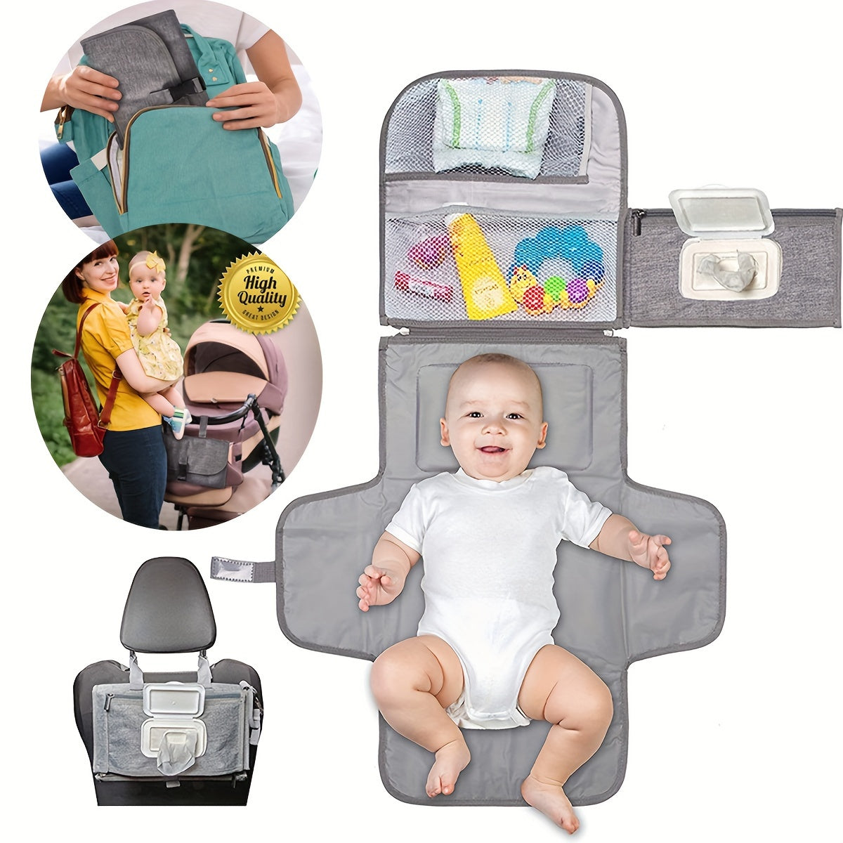 Waterproof baby diaper changing pad for convenient outings with mother and baby, offering multifunctional use.