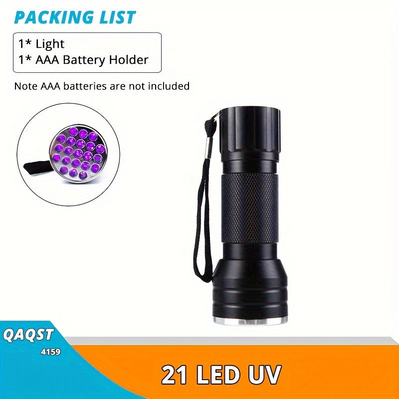 UV Blacklight Flashlight with Super Bright Ultraviolet LEDs, Metal Material with Switch Control, Battery Powered - Ideal for Scorpion Hunting, Pet Urine Detection - Available in 21, 51, or 100 LEDs, UV395nm.