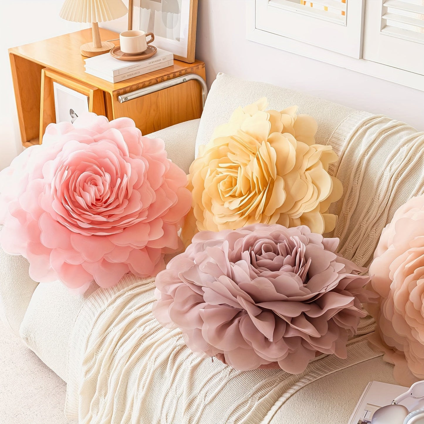 3D Princess Style Tulle Flower Throw Pillow Case in Light Luxury, Perfect for Bedroom or Living Room Décor. Ideal Halloween or Christmas Gift.