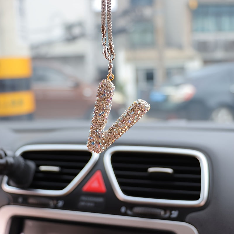 Crystal Bling Alphabet Letter Pendant for Vehicle Mirror - Durable Metal Material