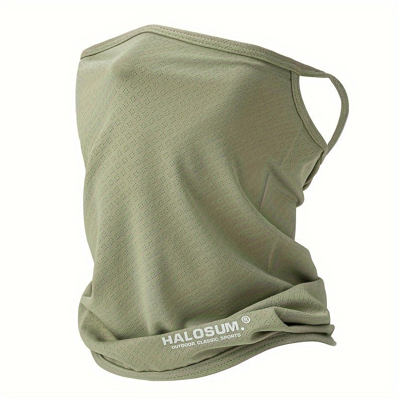 New sunscreen mask suitable for both men and women, featuring a solid color design with letters on it. This elastic and breathable neck cover is perfect for outdoor activities such as riding, offering sun protection.