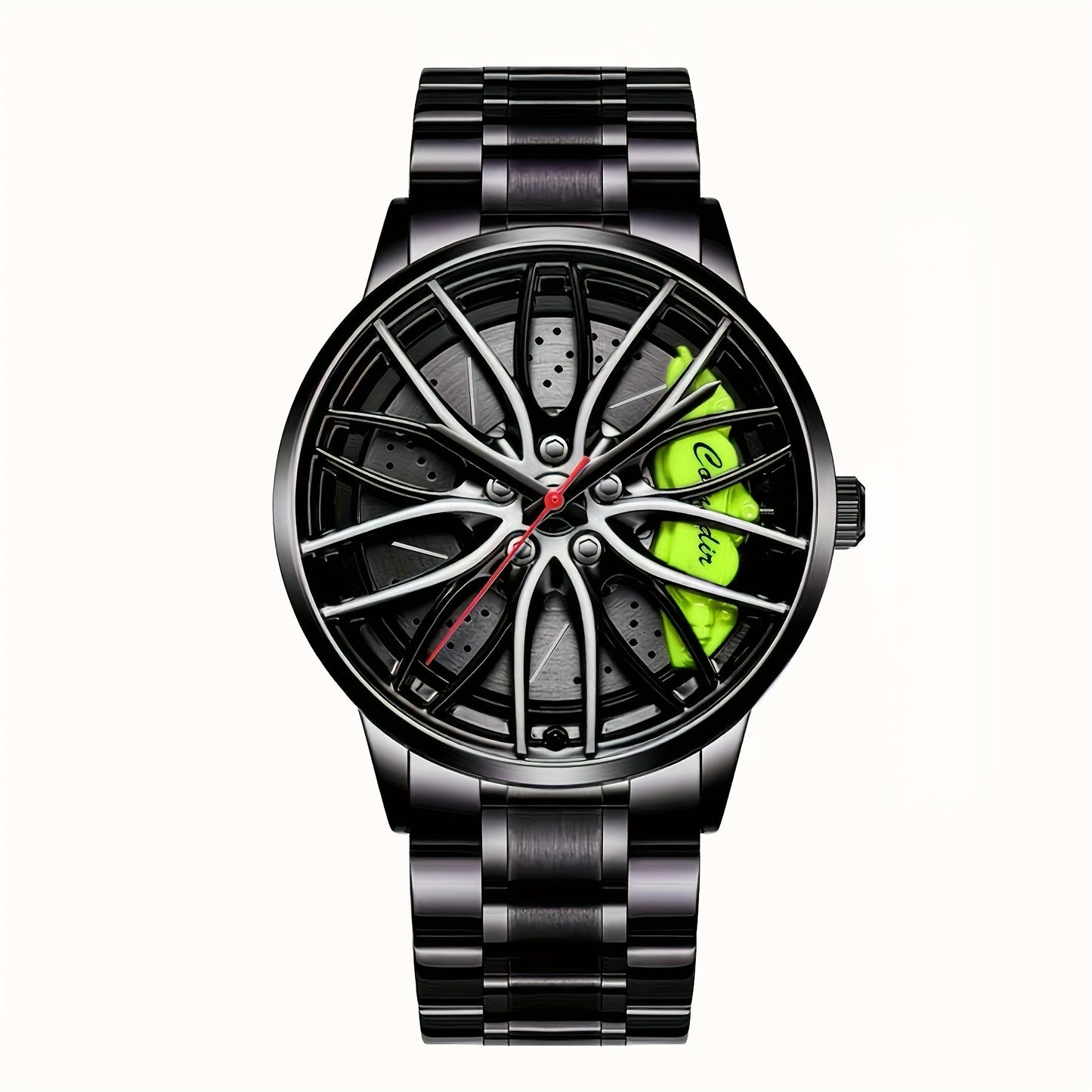 Men's Watch with Car Wheel Hub Caliper Design, Steel Band with Luminous Features, Three-dimensional Hollow Sports Wrist Watch, Perfect Gift Choice