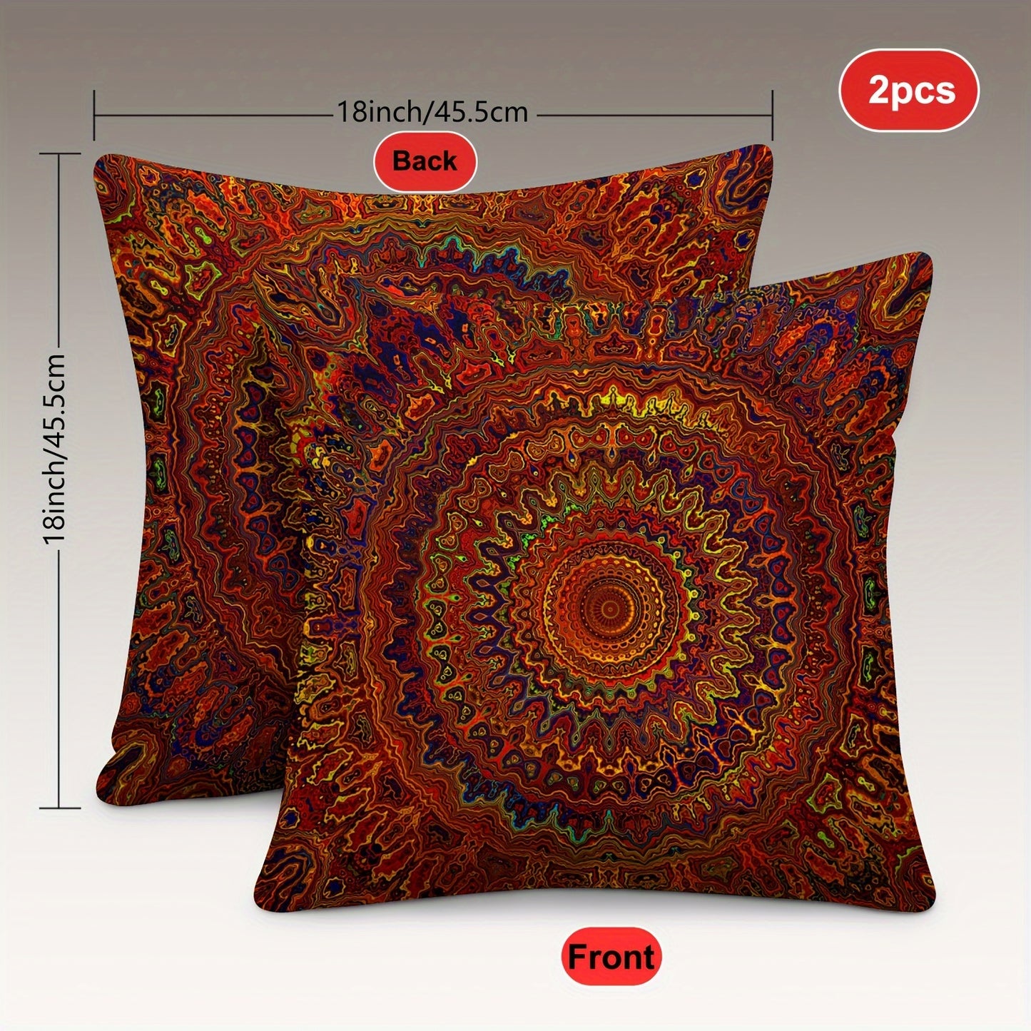 Red Fantasy Golden Mandala Bohemian Style Pillow Cover, 2pcs, Short Plush Fabric, Double-sided Printing, 45.72cm x 18in, Modern Art Style, Home Decoration (Pillow core not included)