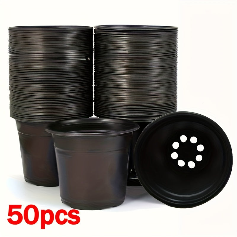 50-pack of traditional style cone-shaped seedling cups with drainage holes for indoor and outdoor planting, garden care, and potting.