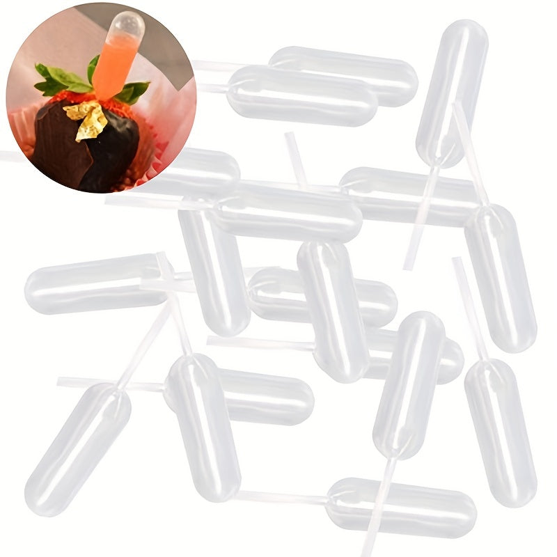 Set of 50 Plastic Droppers for Ice Cream, Jelly, and Milkshakes - Disposable Straws for Injecting Cupcake Desserts - Safe for Food Contact