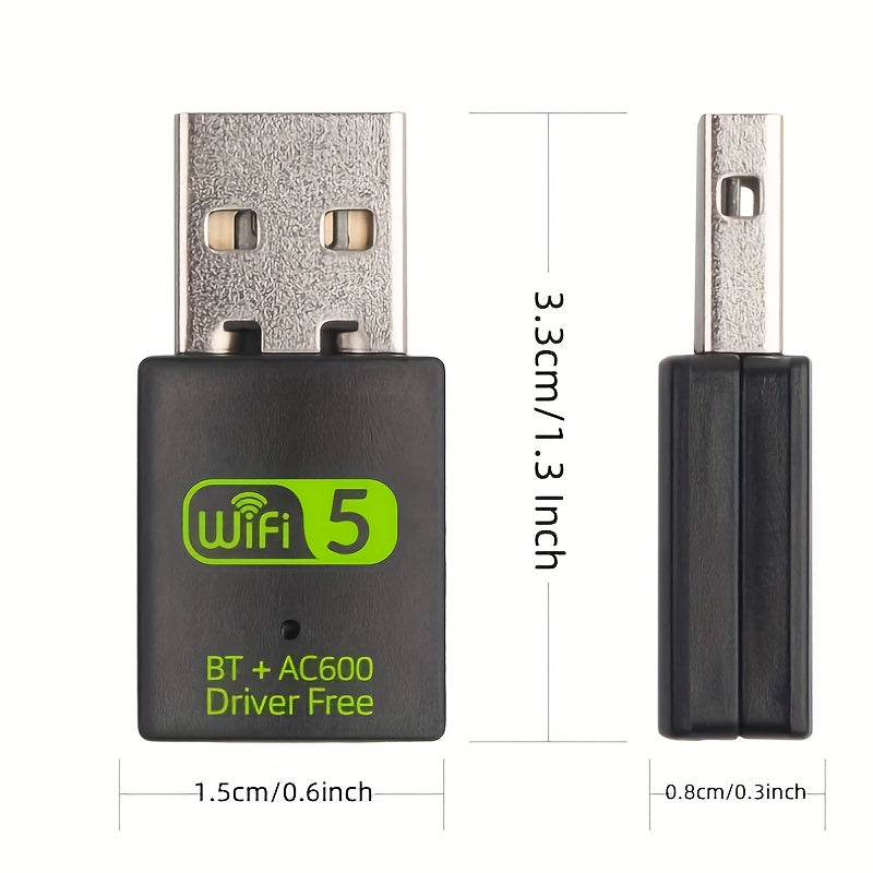 600Mbps Dual Band USB WiFi Wireless Adapter, 2.4/5Ghz Mini Dongle PC/Laptop uchun.