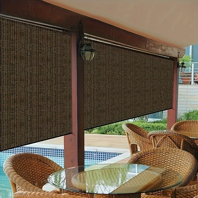 Brown privacy screen for outdoor use, providing breathability and windproof sunshade.