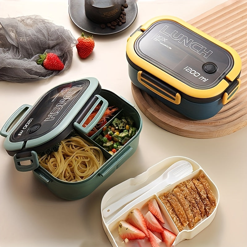 Leakproof Double-Layer Lunch Box with Spoon and Fork, 1 Piece, Ideal for Office Workers - Durable, Easy to Clean, Microwave Safe, Bento Box, Kitchen Storage Organizer