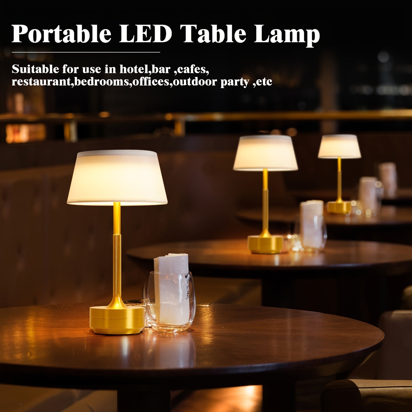 USB Rechargeable Table Lamp with Metal Material, Touch Control, 3 Color Temperatures, Stepless Dimming, and Removable Art Lampshade, suitable for various settings.