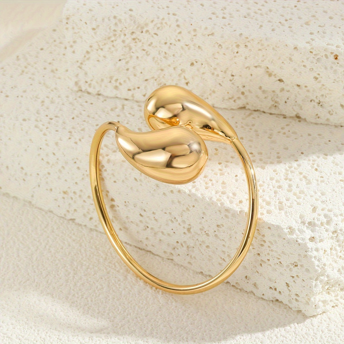 Retro-Inspired Adorable Teardrop Bangle Bracelet - Made with 304 Stainless Steel, in a Gorgeous Gold Tone with a Spring Clasp and Open Cuff Design - Perfect for Everyday Wear and Gift Giving