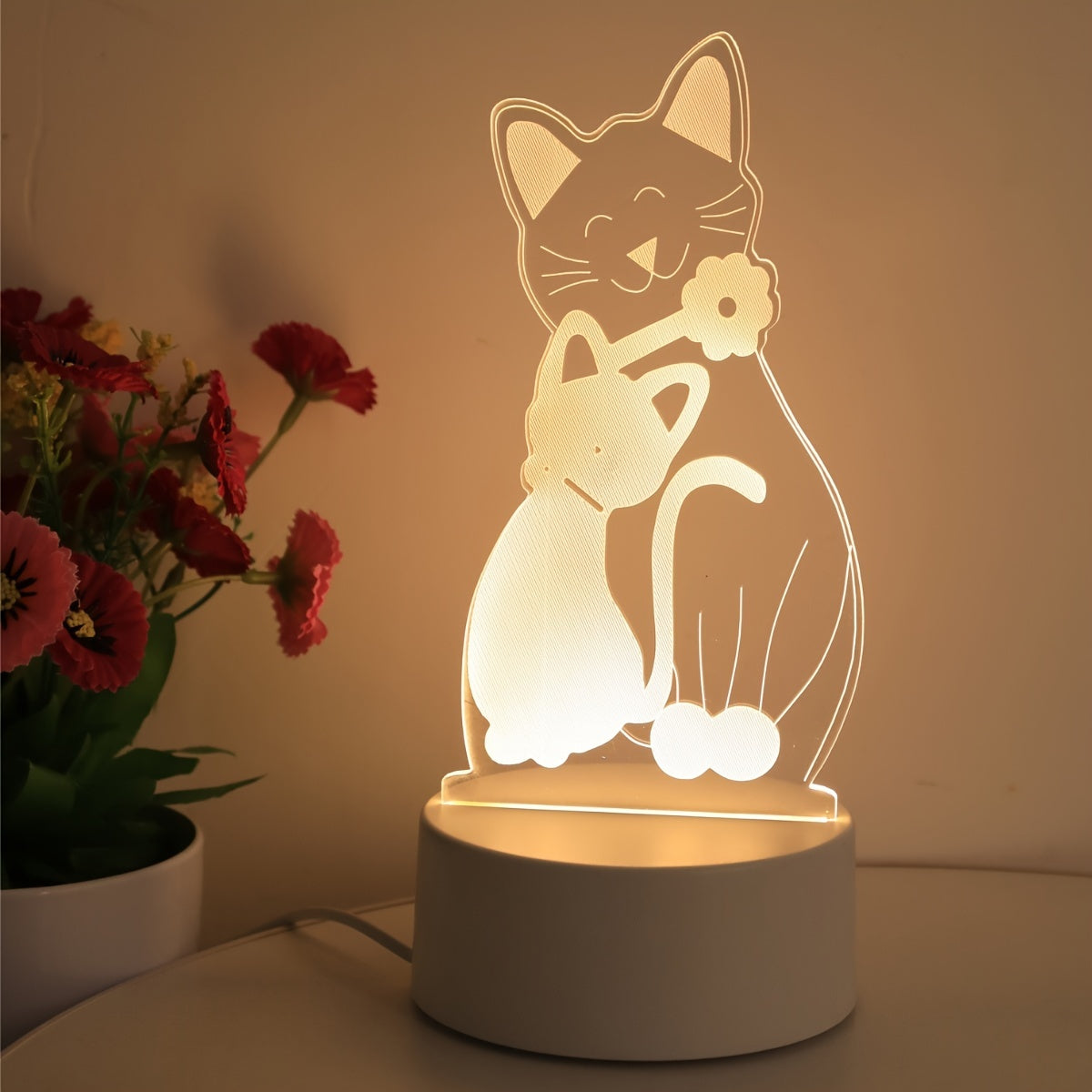 Monochrome 3D cat night light with USB power switch control, perfect for decorating bedroom, family room, and bedside table. Ideal for festivals and birthday gifts.