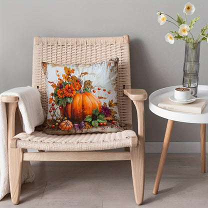 Modern 44.96cm x 44.96cm Autumnal Pillow Cover featuring Pumpkins and Sunflowers, Ideal for Home Decor in the Sofa, Living Room, or Bedroom. Single-Sided Print, Pillow Insert Not Included.