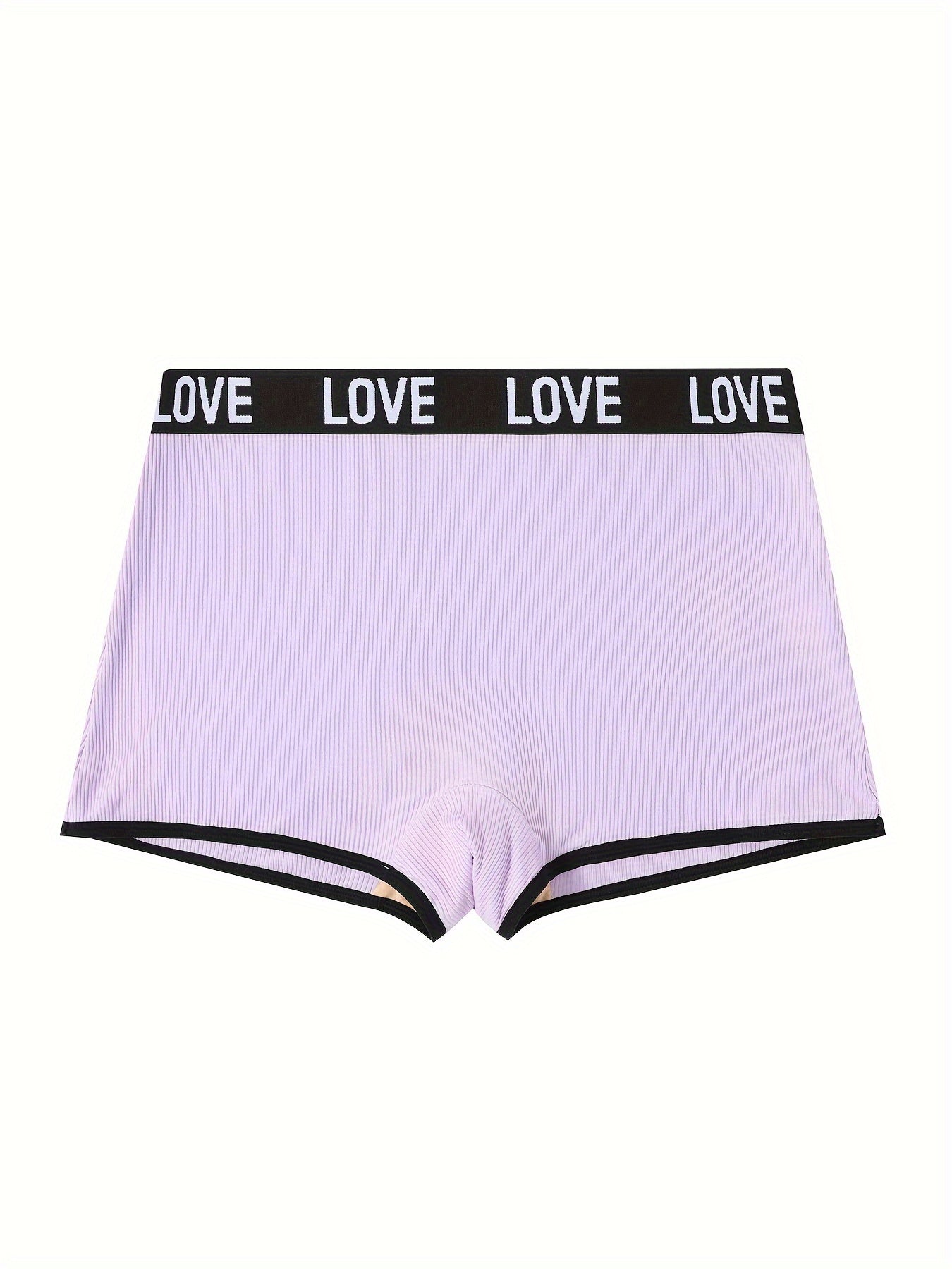 7 pieces of letter print boxer shorts with contrast trim, seamless and breathable for women's lingerie and underwear.