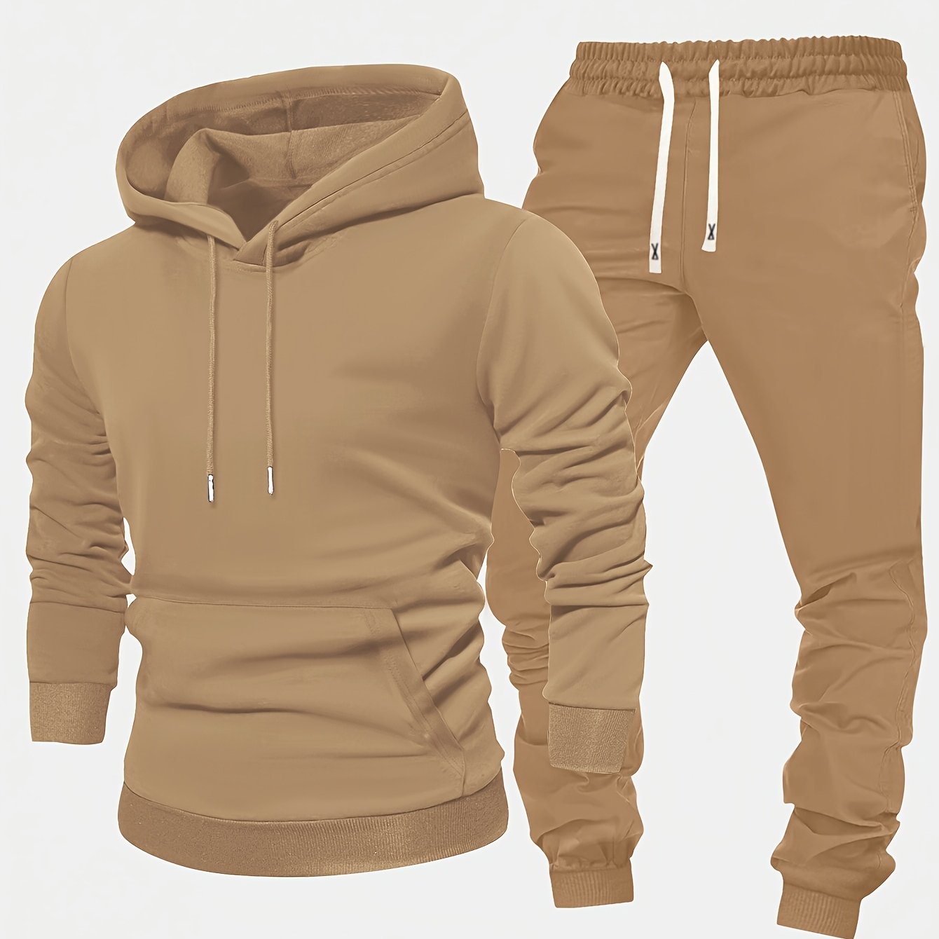 Men's 2pcs Casual Set: Solid Color Hoodie with Kangaroo Pocket & Drawstring Pants for Spring & Autumn