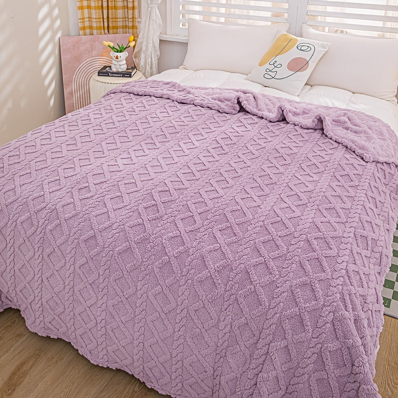 Stay cozy year-round with this modern Jacquard Chenille Bed Blanket. Crafted from soft, warm polyester, it features a striped pattern in mixed colors that adds a touch of style to any room. Machine washable for easy care, this blanket is ideal for the